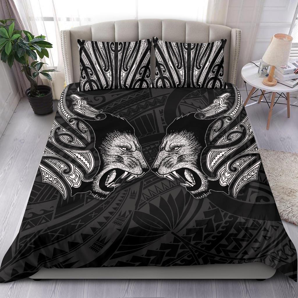 double-lion-maori-tattoo-bedding-set-new-zealand-white