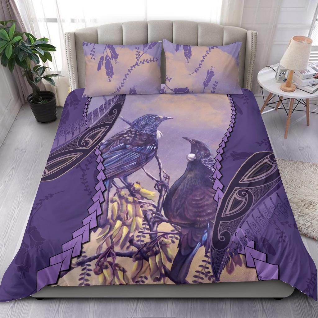 tui-bird-mix-kowhai-and-silver-fern-bedding-set-purple