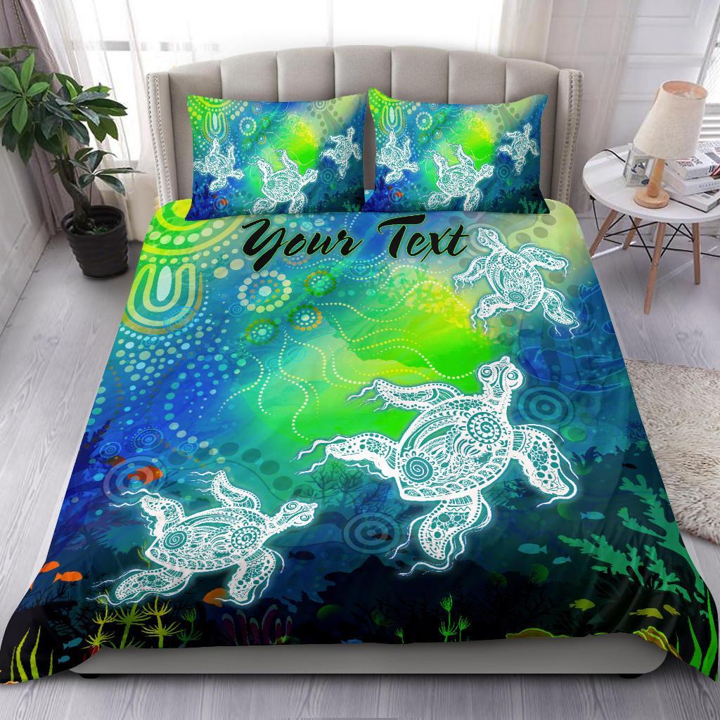 custom-text-aboriginal-bedding-set-indigenous-turtle-ocean-dot-painting-art