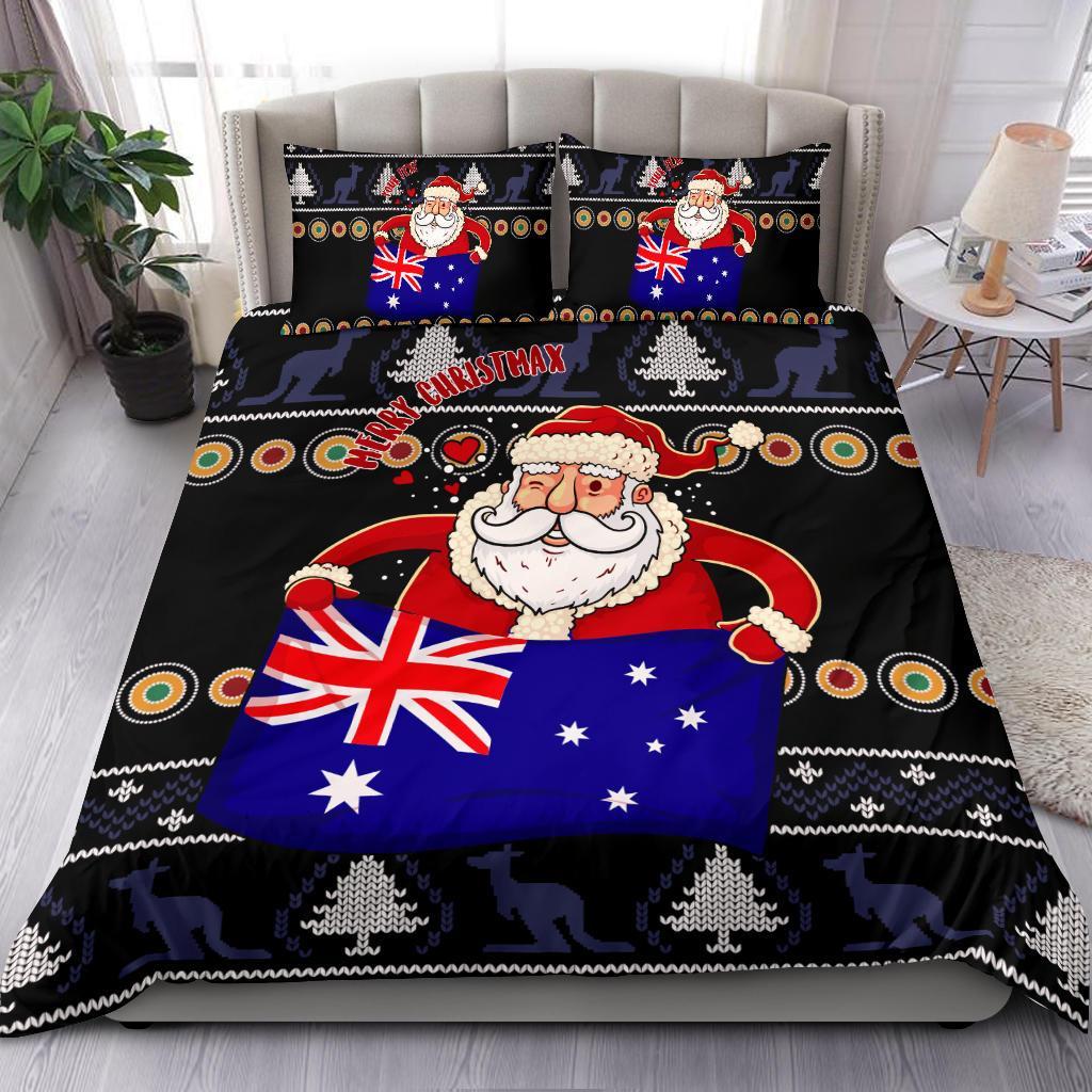 christmas-personalised-bedding-set-australia-santa-claus-hold-the-flag-black
