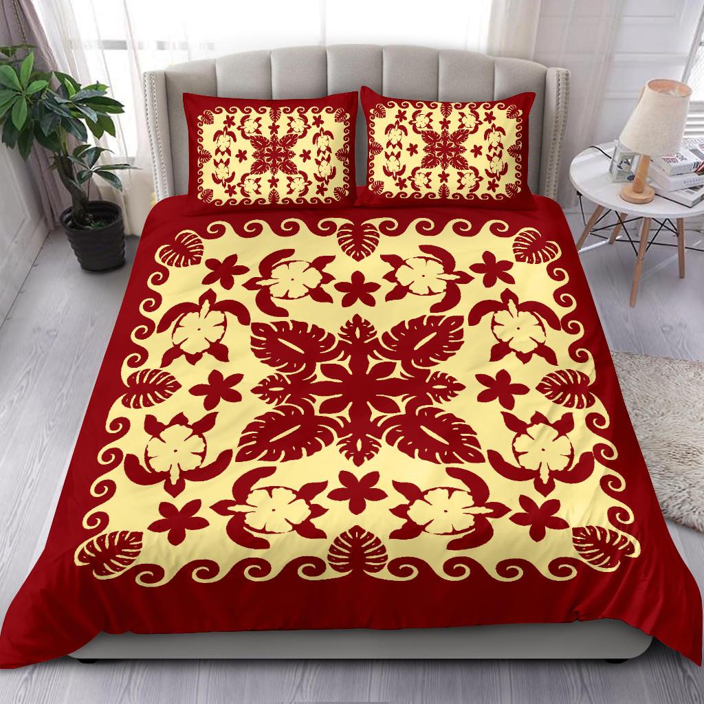 turtle-with-hibiscus-royal-red-bedding-set-palm-leaf