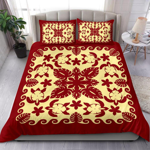 turtle-with-hibiscus-royal-red-bedding-set-palm-leaf