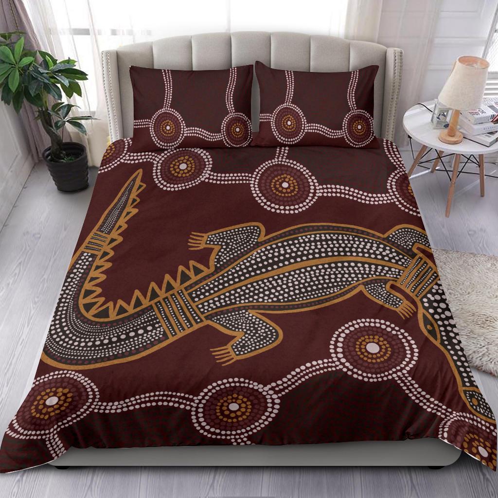 aboriginal-bedding-set-indigenous-crocodile-brown-color