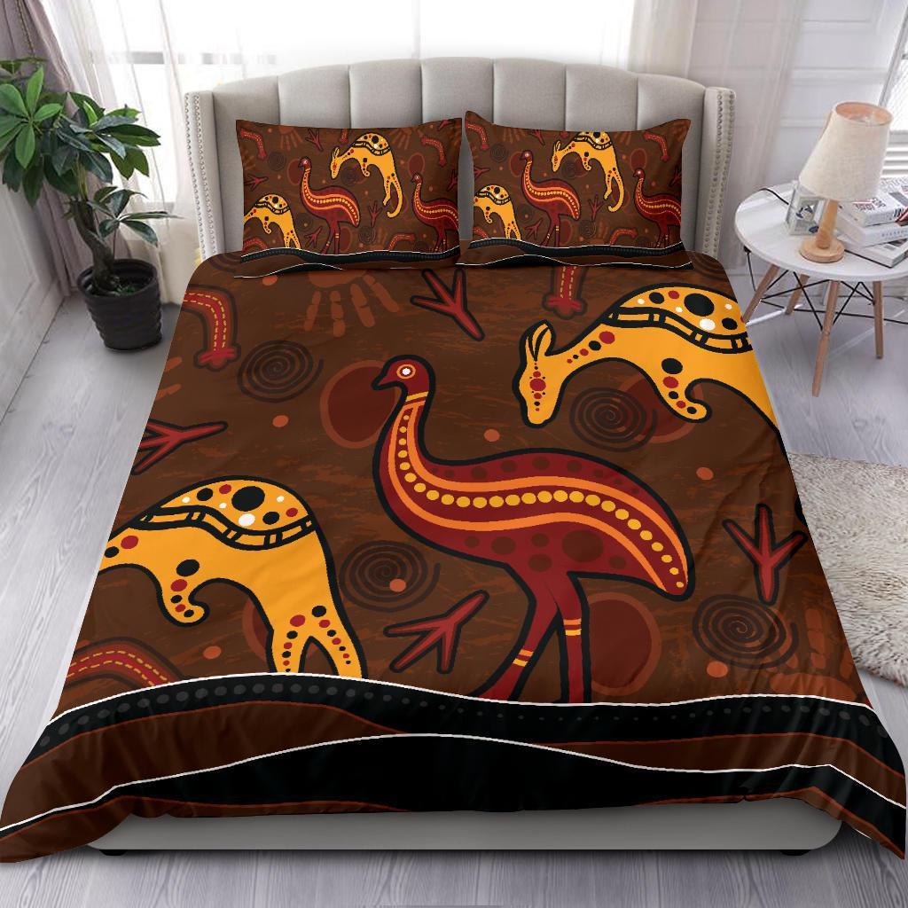 aboriginal-bedding-set-indigenous-kangaroo-and-emu-brown-color