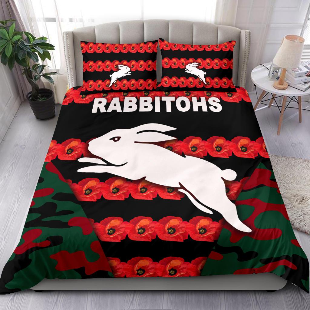 south-sydney-rabbitohs-bedding-set-anzac-day-poppy-flower-vibes