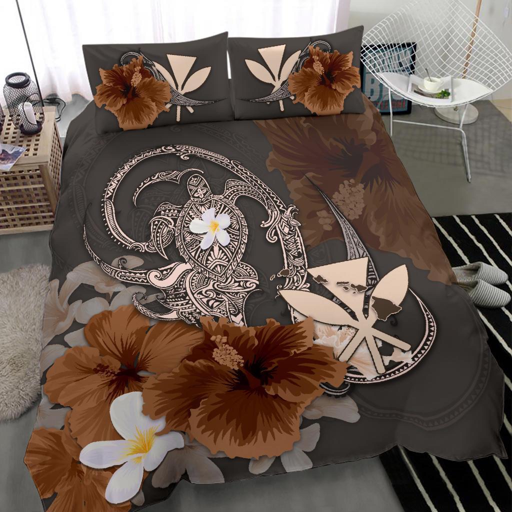 kanaka-maoli-hawaii-bedding-set-hibiscus-turtle-tribal-brown