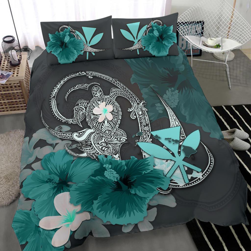 kanaka-maoli-hawaii-bedding-set-hibiscus-turtle-tribal-turquoise