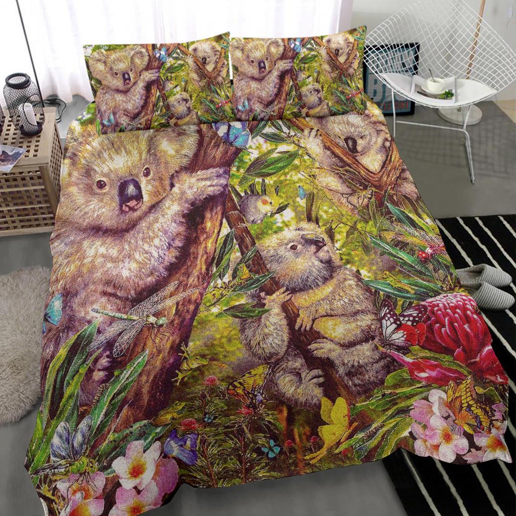 koala-bedding-set-3d-koala-with-waratah-flower-bedding-set