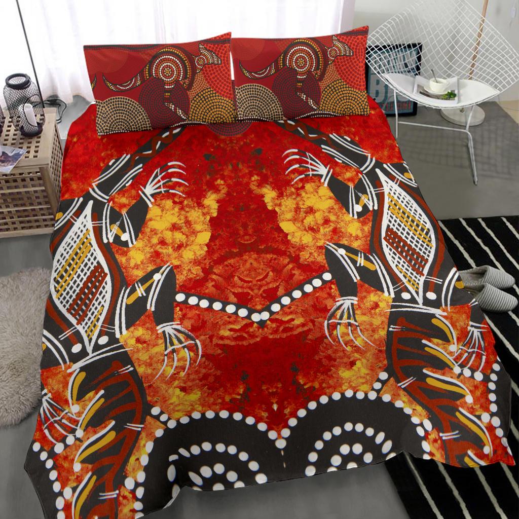 aboriginal-bedding-set-crocodile-kangaroo-dot-painting-art