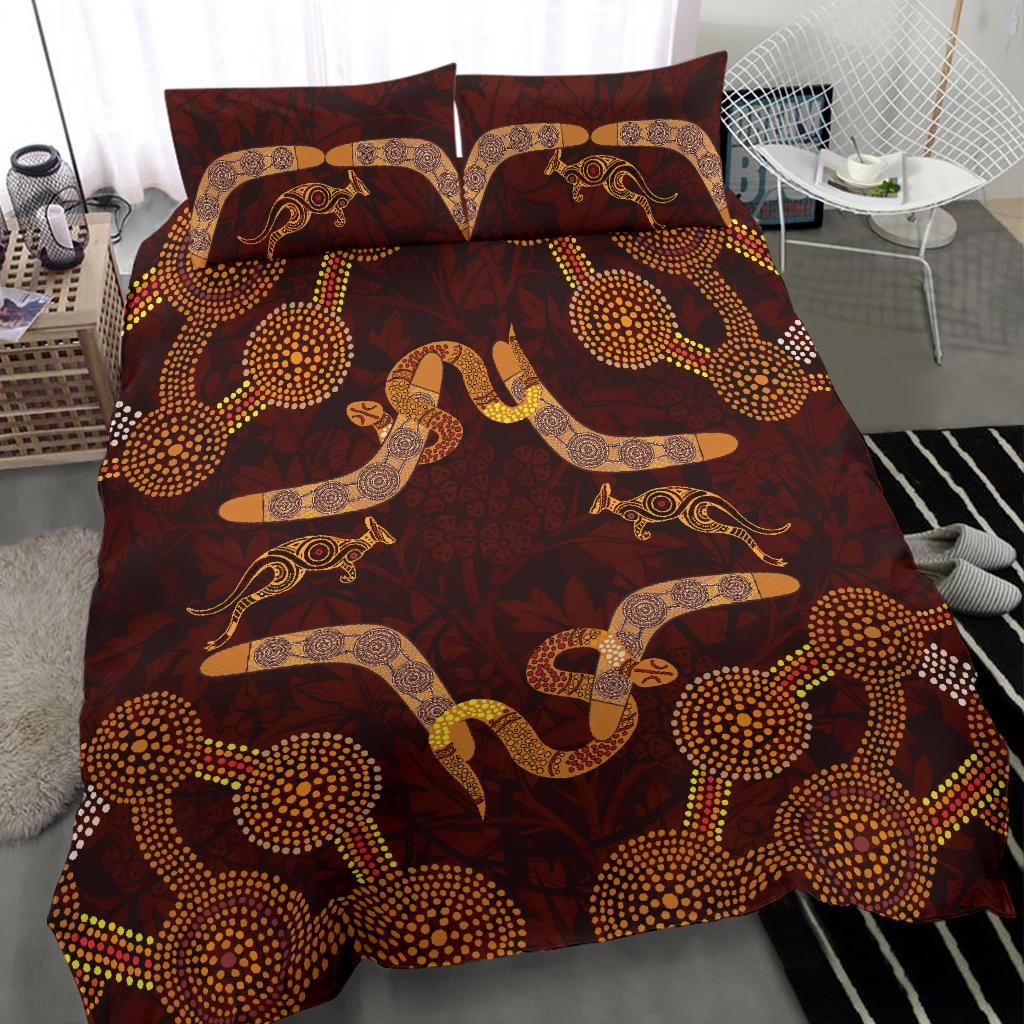 aboriginal-bedding-set-kangaroo-snake-and-boomerang-painting-art