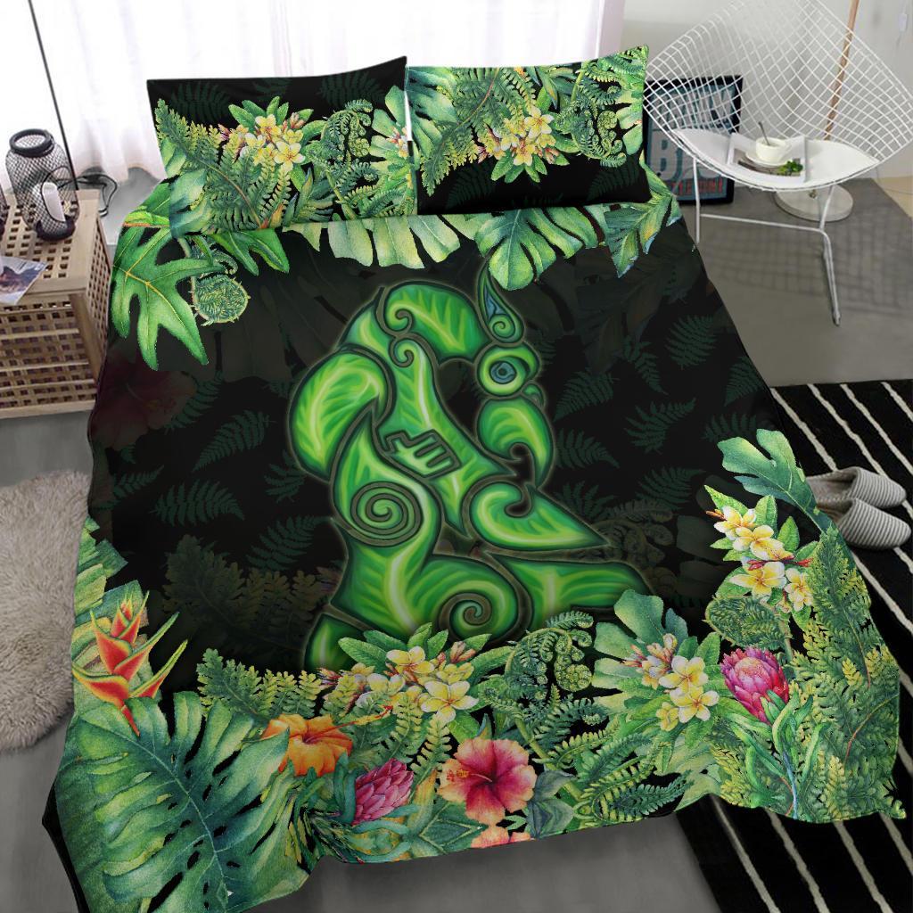 maori-manaia-bedding-set-tropical-koru-fern-with-plumeria-hibiscus