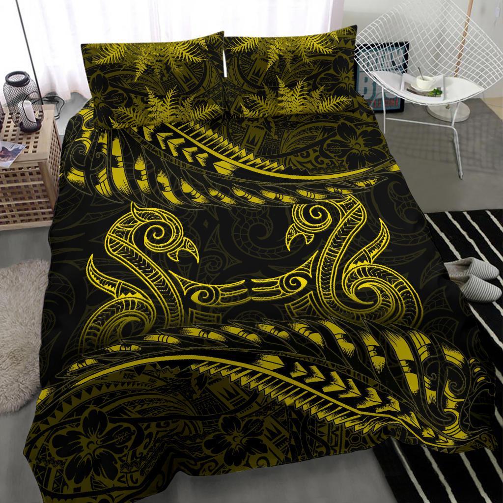 new-zealand-bedding-set-yellow-manaia-maori-silver-fern-duvet-cover