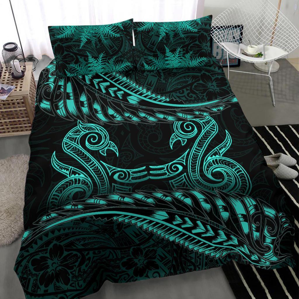 new-zealand-bedding-set-turquoise-manaia-maori-silver-fern-duvet-cover