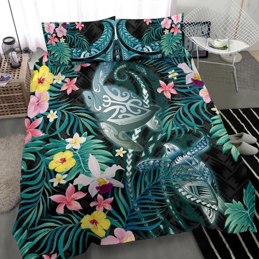turtles-love-bedding-set-hibiscus-with-palm-leaves