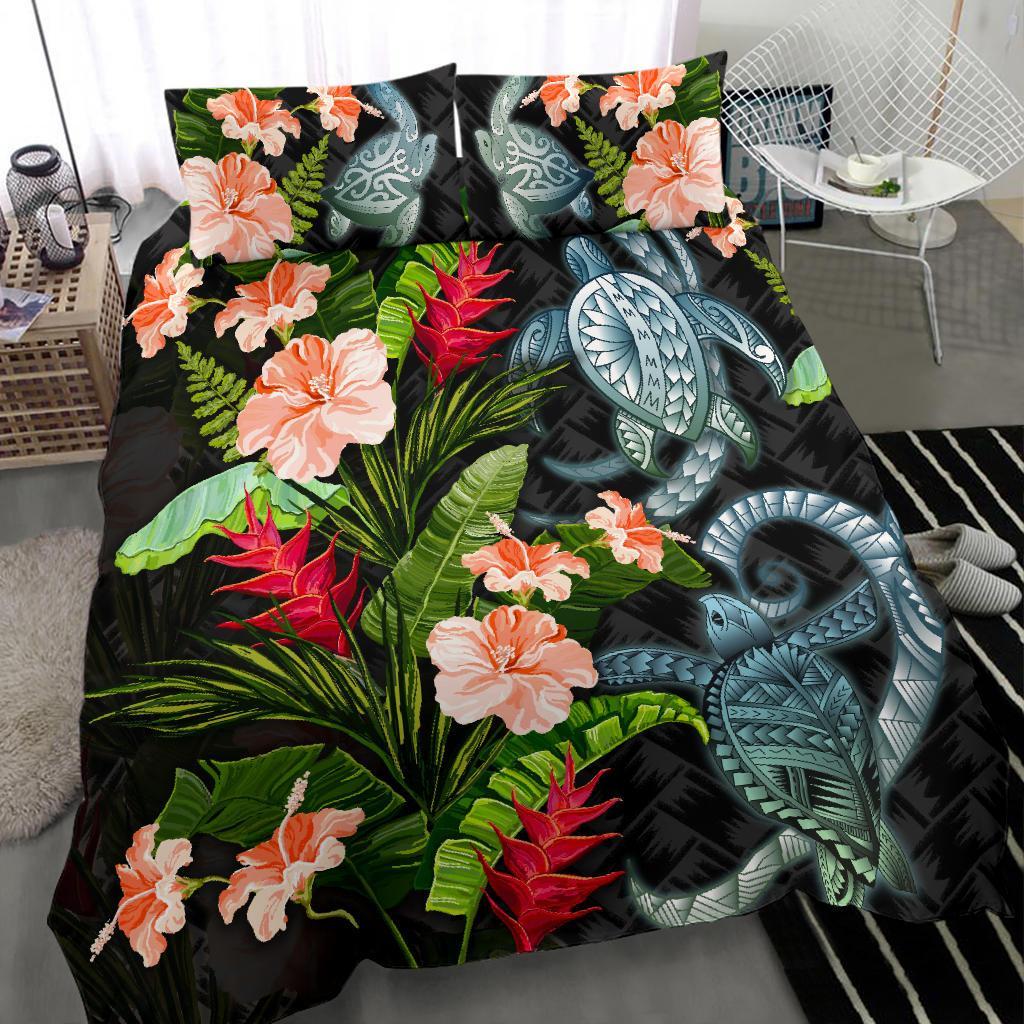 turtle-bedding-set-palm-leaves-mix-hibiscus