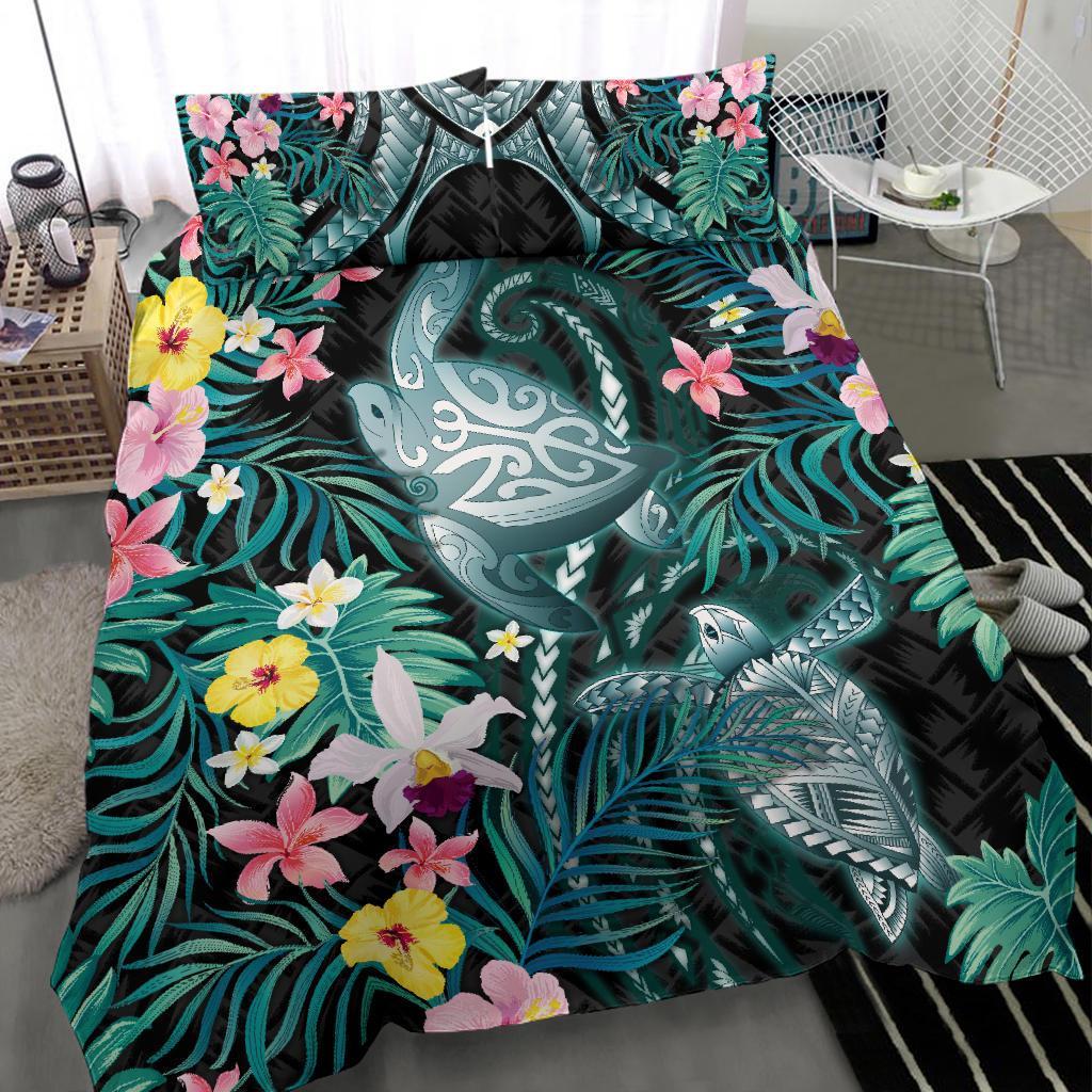 turtle-bedding-set-hibiscus-palm-leaves-duvet-cover-and-pillow-case