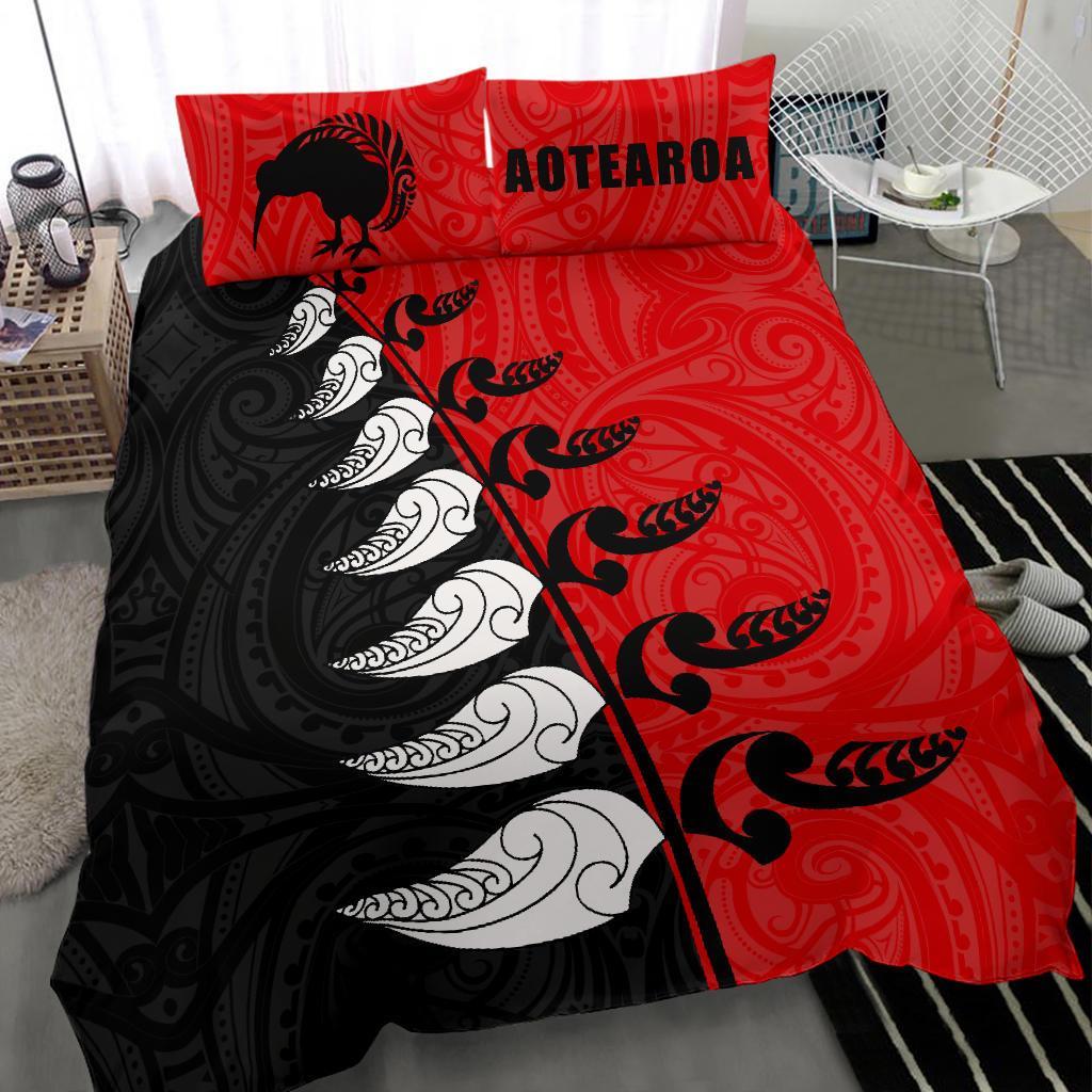 new-zealand-aotearoa-koru-fern-kiwi-bedding-set-red