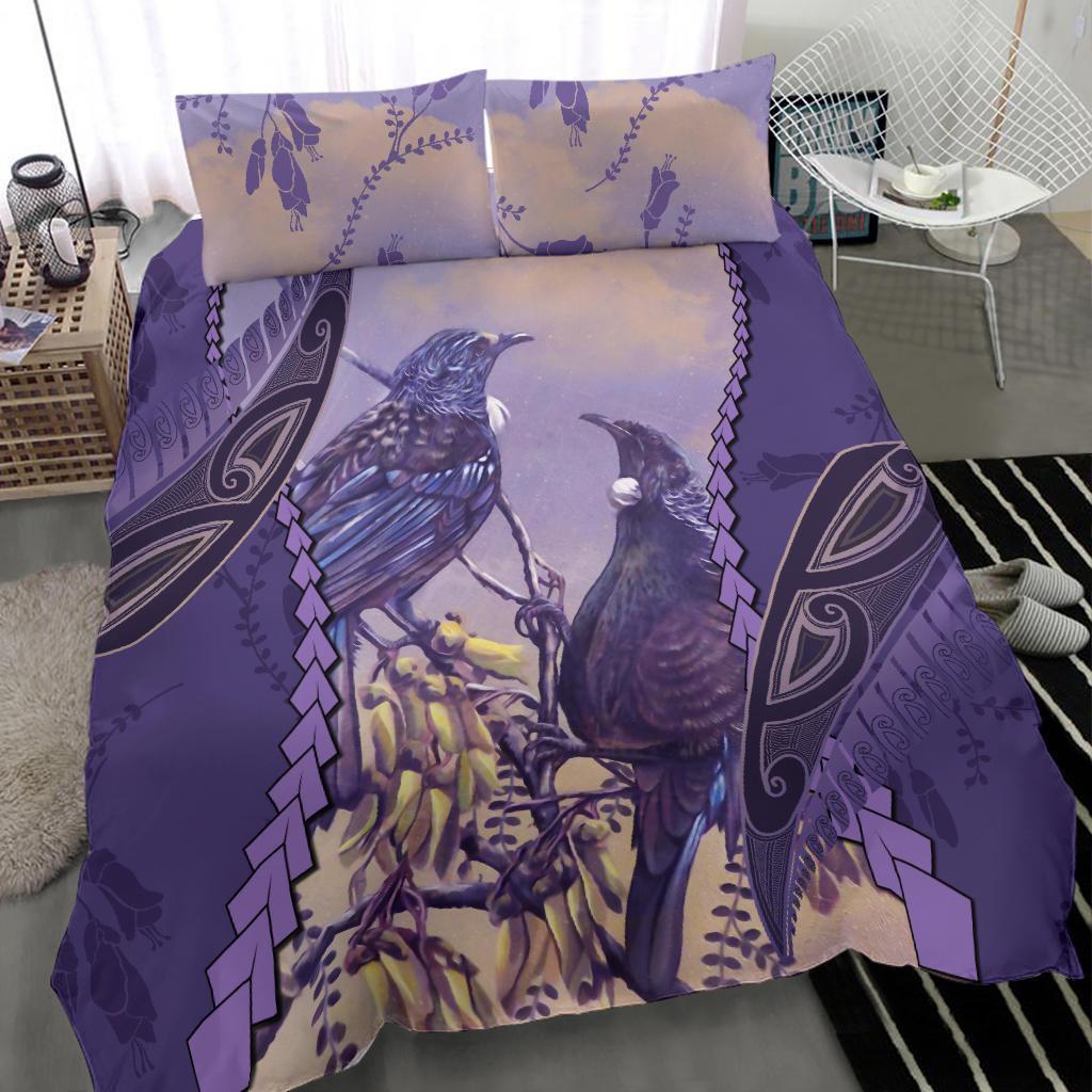 tui-bird-mix-kowhai-and-silver-fern-bedding-set-purple