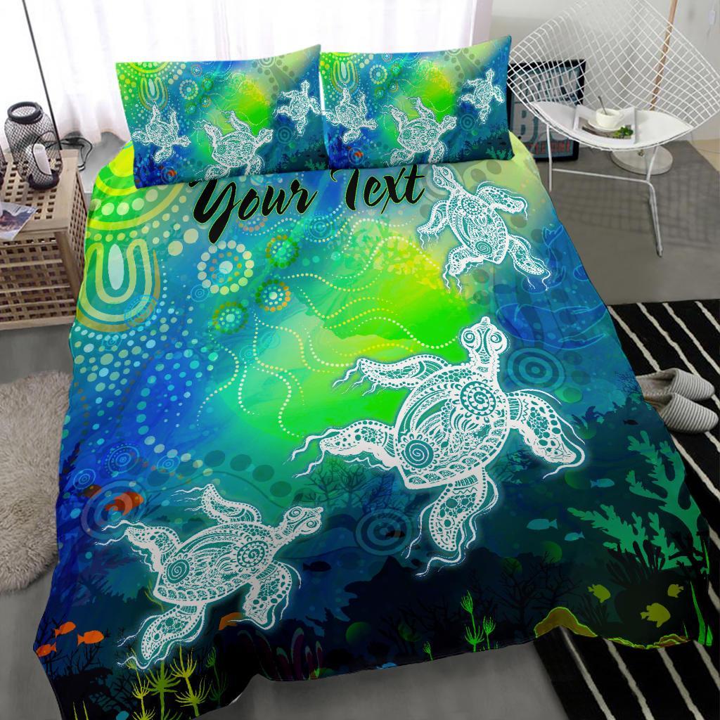 custom-text-aboriginal-bedding-set-indigenous-turtle-ocean-dot-painting-art