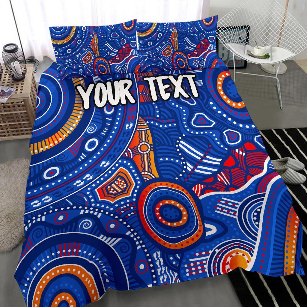 custom-text-aboriginal-bedding-set-indigenous-footprint-patterns-blue-color