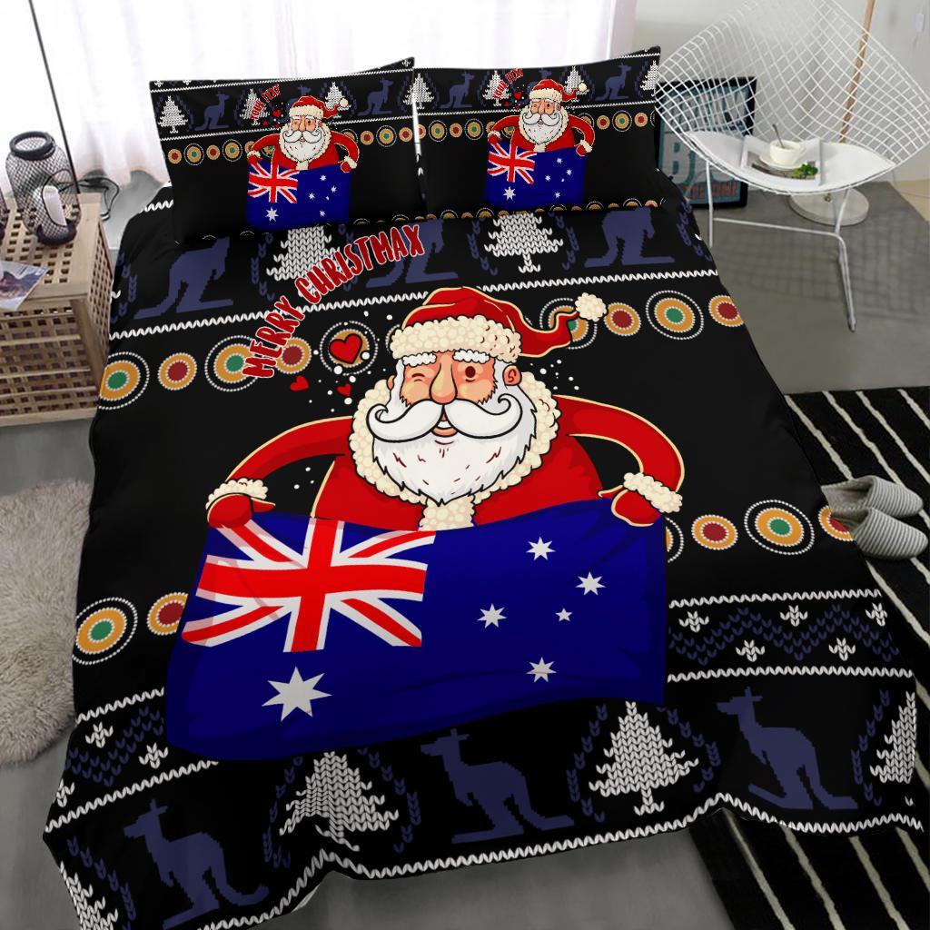 christmas-personalised-bedding-set-australia-santa-claus-hold-the-flag-black