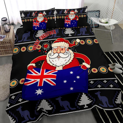 christmas-personalised-bedding-set-australia-santa-claus-hold-the-flag-black