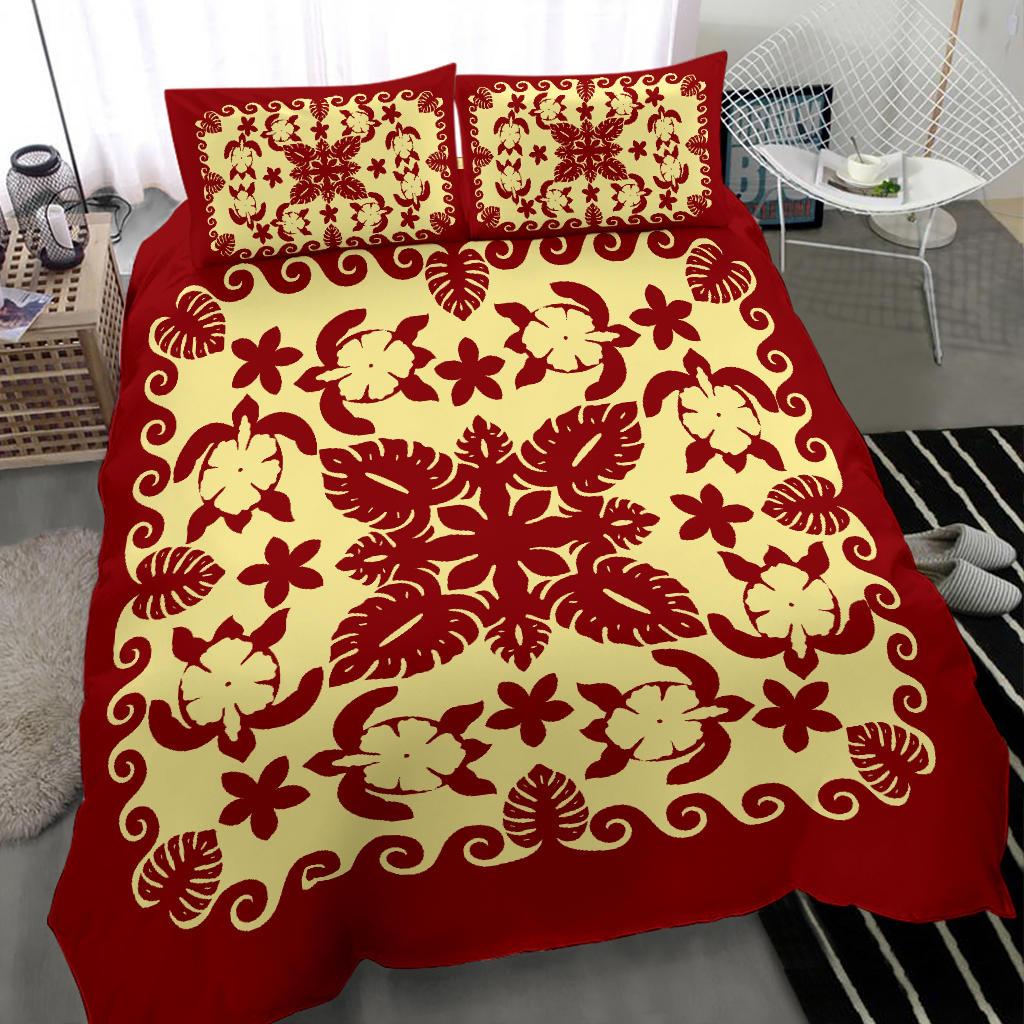 turtle-with-hibiscus-royal-red-bedding-set-palm-leaf