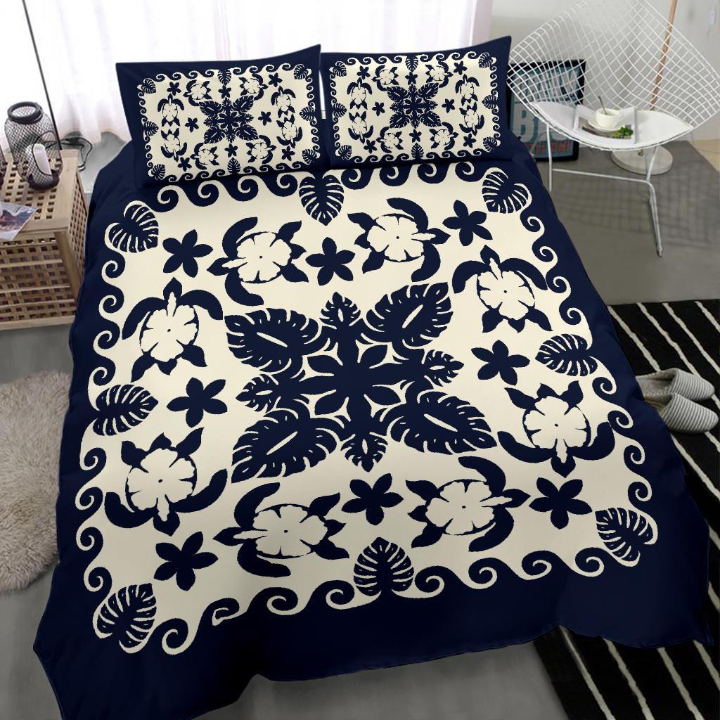 turtle-with-hibiscus-royal-navy-bedding-set-palm-leaf
