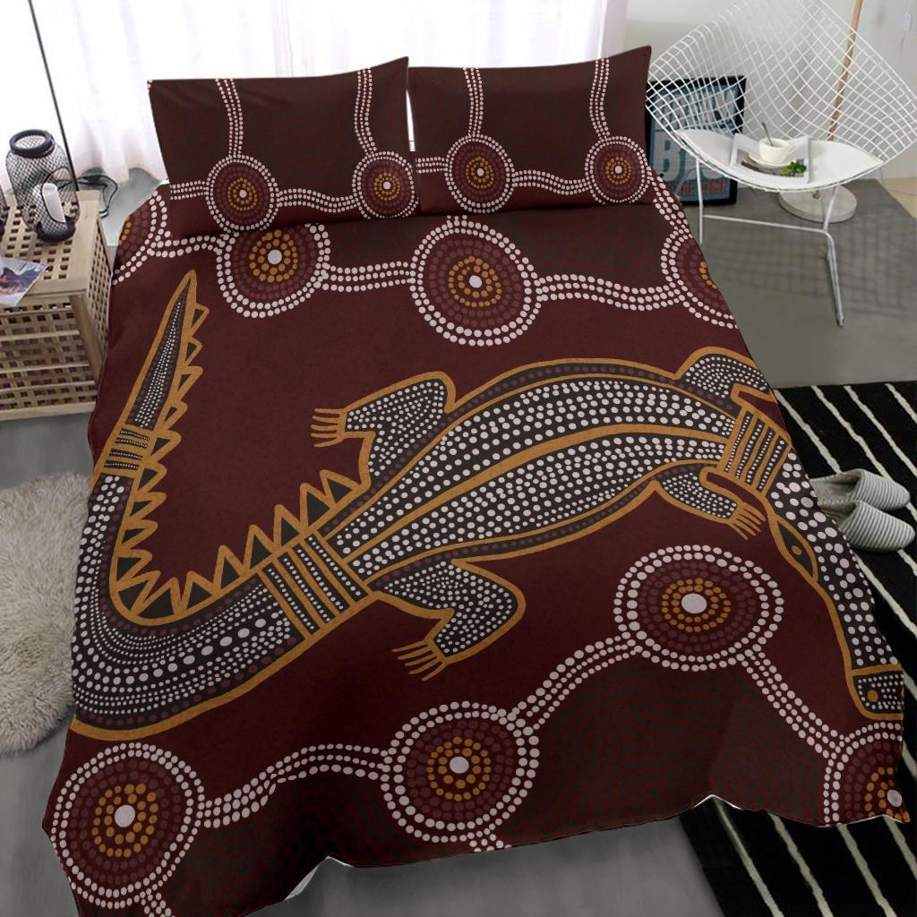 aboriginal-bedding-set-indigenous-crocodile-brown-color