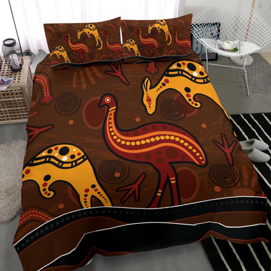 aboriginal-bedding-set-indigenous-kangaroo-and-emu-brown-color