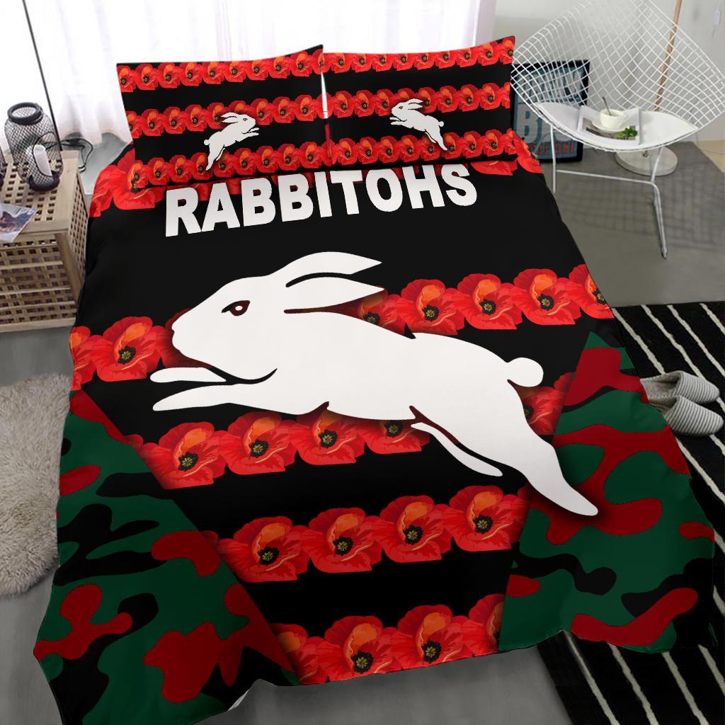 south-sydney-rabbitohs-bedding-set-anzac-day-poppy-flower-vibes