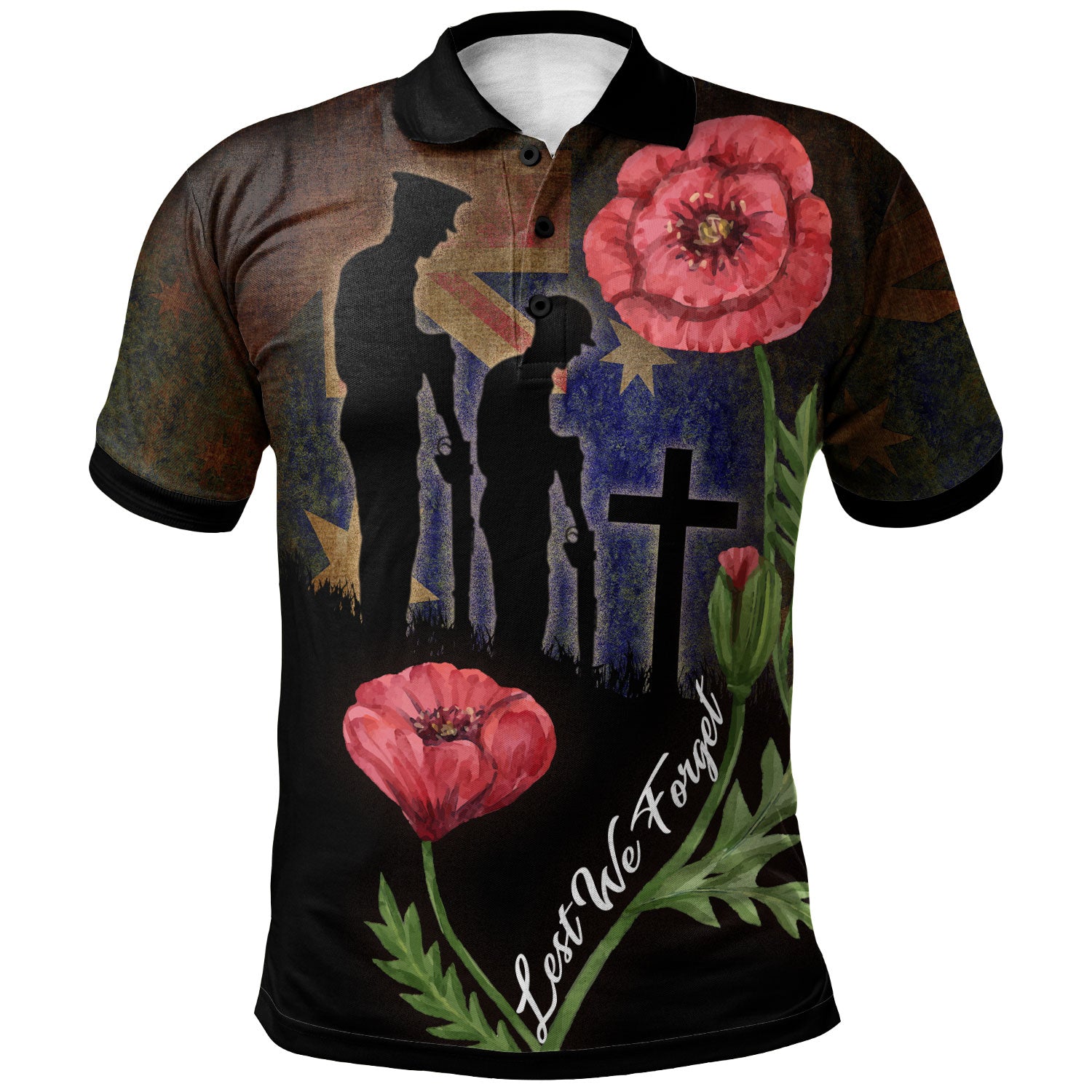 australia-anzac-day-polo-shirt-custom-lest-we-forget-with-poppies-flowers-watercolor-style-polo-shirt