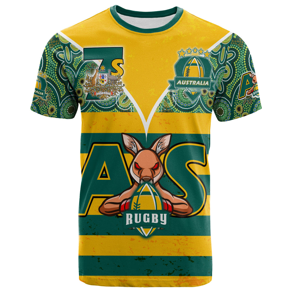 australian-rugby-sevens-mens-squad-t-shirt-custom-kangaroo-mascot-rugby-aboriginal-lines-style-t-shirt