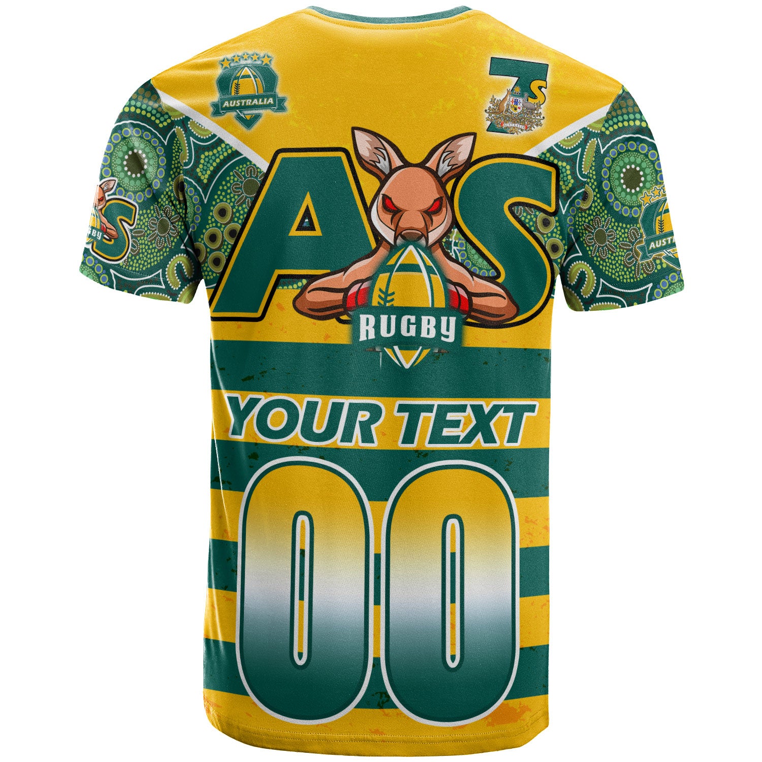 australian-rugby-sevens-mens-squad-t-shirt-custom-kangaroo-mascot-rugby-aboriginal-lines-style-t-shirt