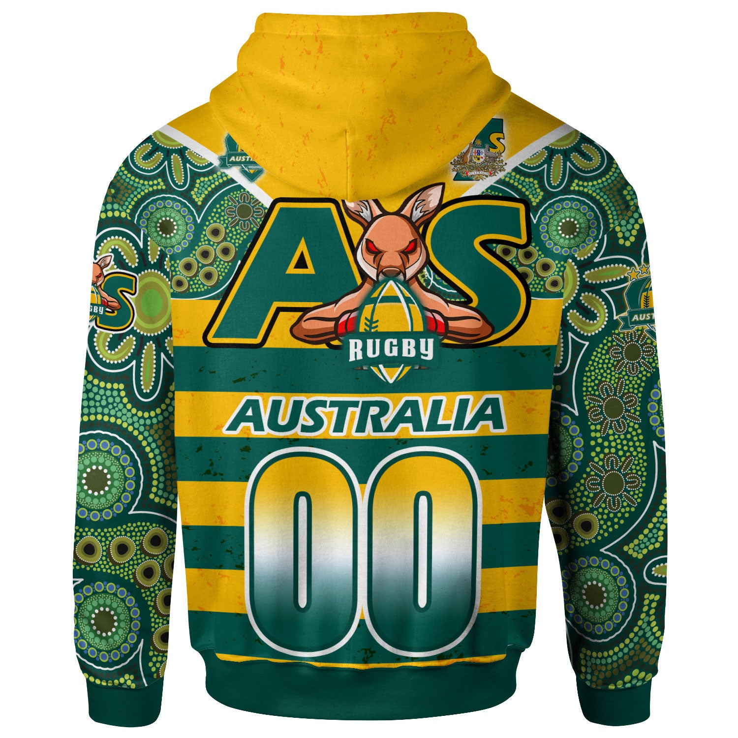 australian-rugby-sevens-mens-squad-hoodie-custom-kangaroo-mascot-rugby-aboriginal-lines-style-hoodie