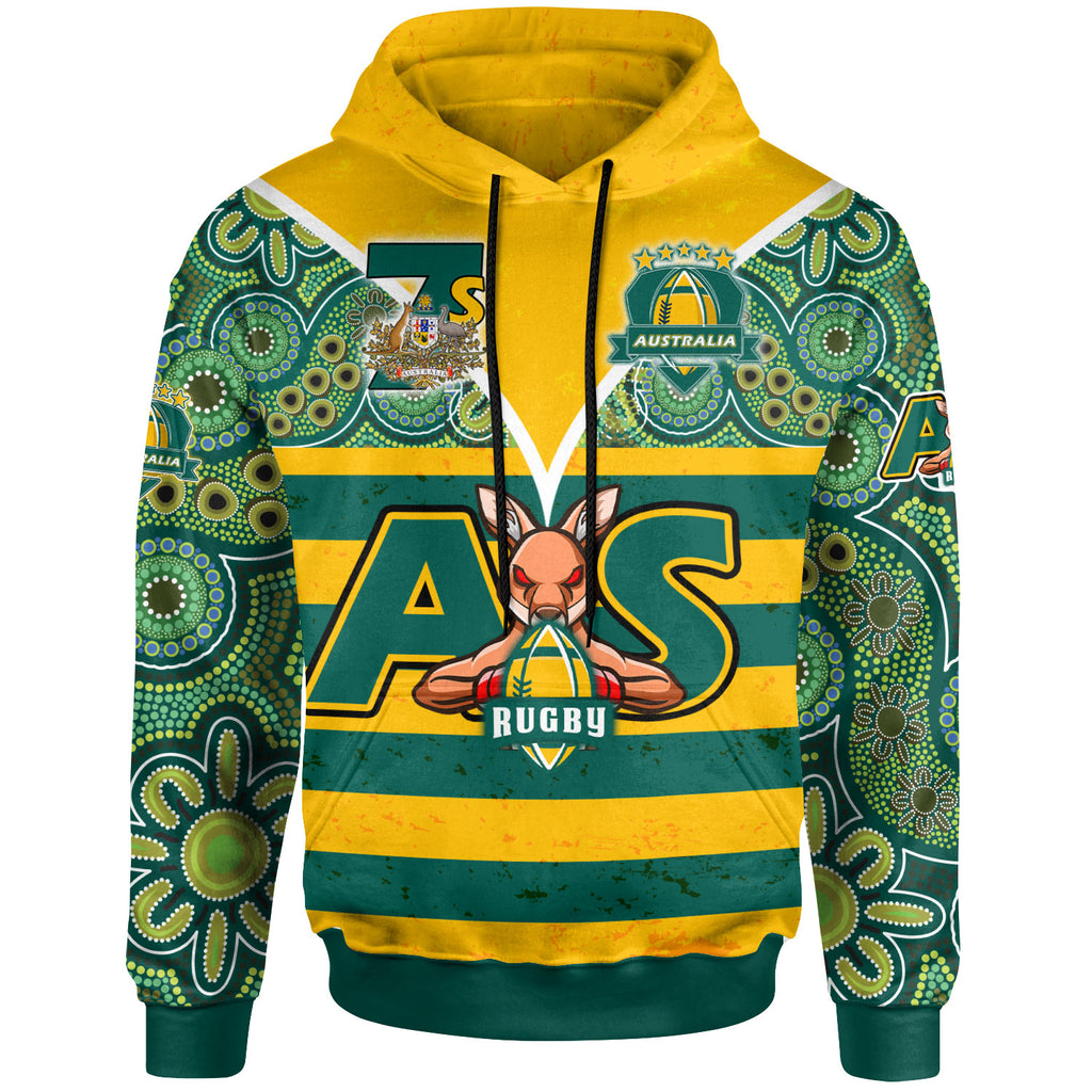 australian-rugby-sevens-mens-squad-hoodie-custom-kangaroo-mascot-rugby-aboriginal-lines-style-hoodie