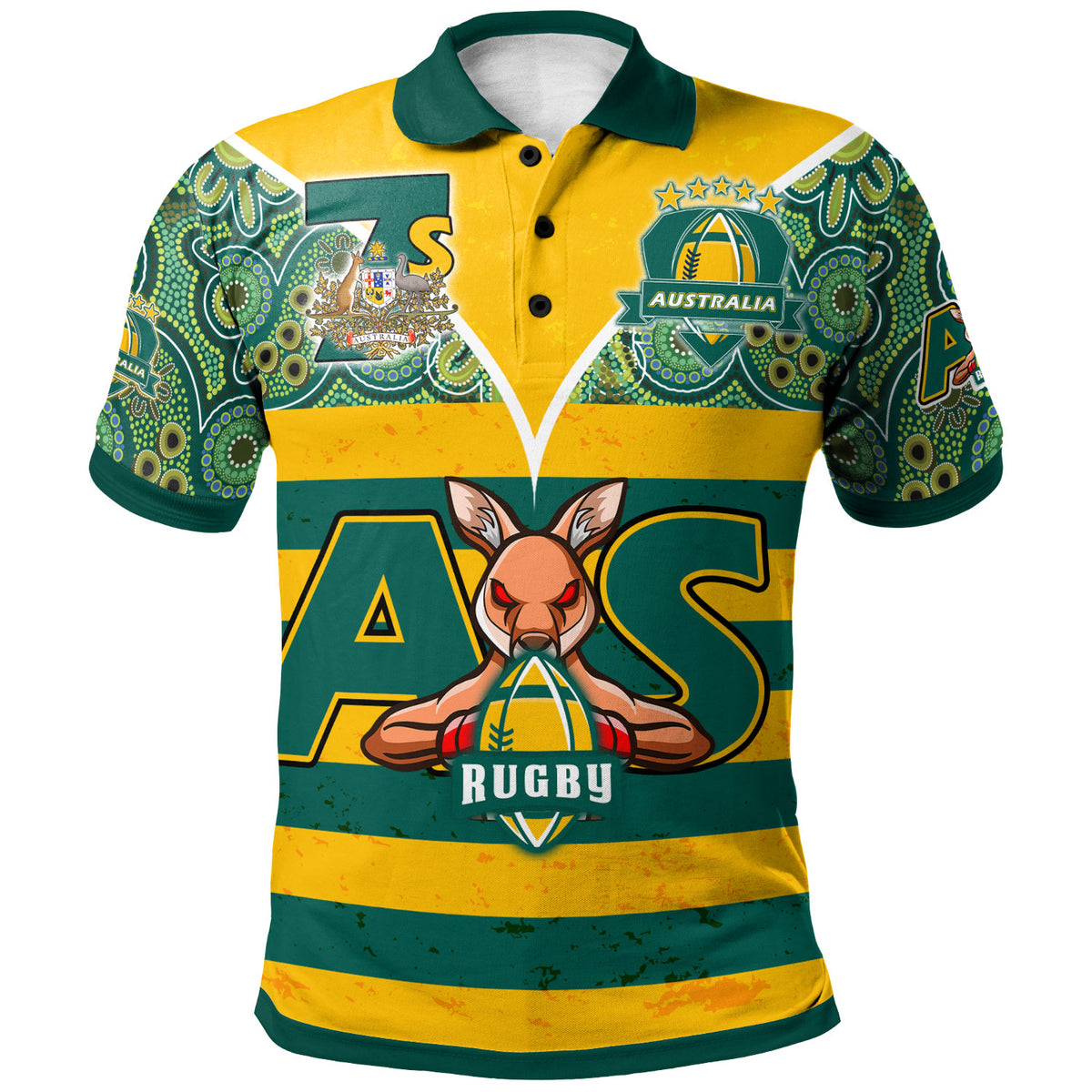 australian-rugby-sevens-mens-squad-polo-shirt-custom-kangaroo-mascot-rugby-aboriginal-lines-style-polo-shirt