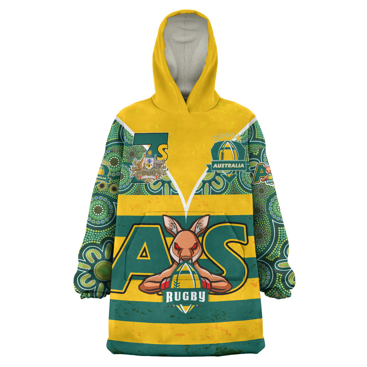 australian-rugby-sevens-mens-squad-snug-hoodie-custom-kangaroo-mascot-rugby-aboriginal-lines-style-oodie-blanket
