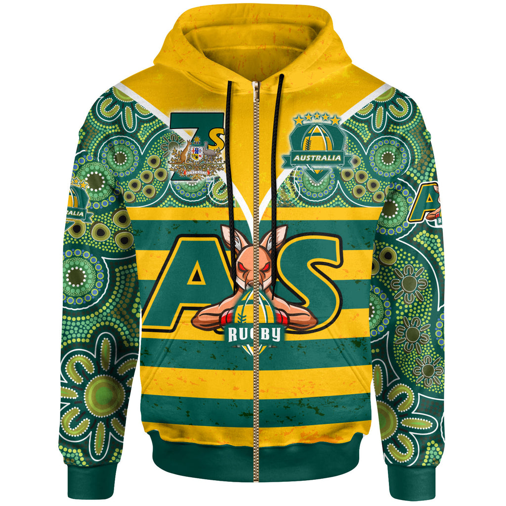 australian-rugby-sevens-mens-squad-hoodie-custom-kangaroo-mascot-rugby-aboriginal-lines-style-hoodie