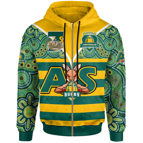 australian-rugby-sevens-mens-squad-hoodie-custom-kangaroo-mascot-rugby-aboriginal-lines-style-hoodie
