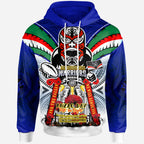 Warriors Rugby Custom Anzac Hoodie - Remembrance Warriors With Maori Mask And Aboriginal Patterns (Home and Away) LT10