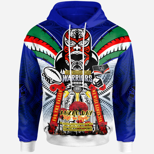 Warriors Rugby Custom Anzac Hoodie - Remembrance Warriors With Maori Mask And Aboriginal Patterns (Home and Away) LT10