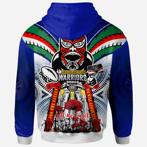 Warriors Rugby Custom Anzac Hoodie - Remembrance Warriors With Maori Mask And Aboriginal Patterns (Home and Away) LT10