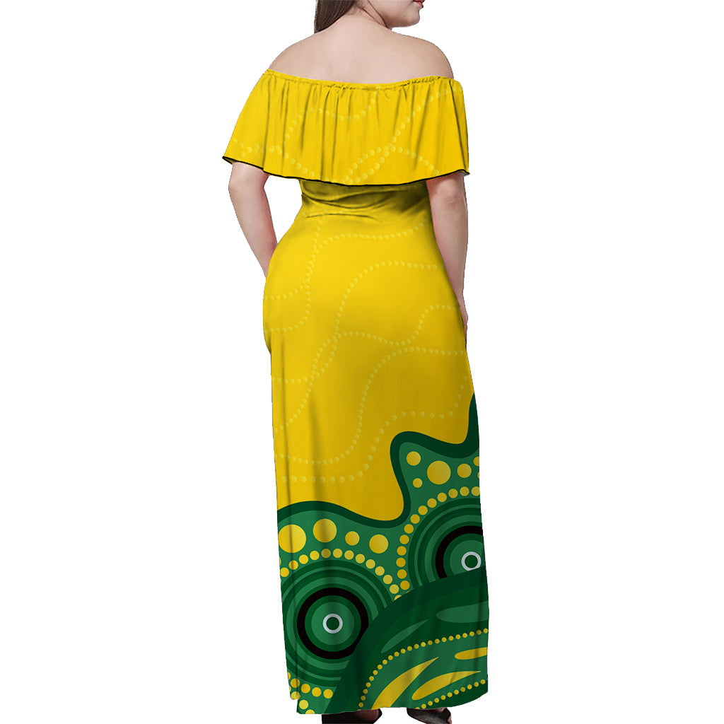 (Custom Peronalised) Australia Cricket Aboriginal Pattern Off Shoulder Long Dress - LT2