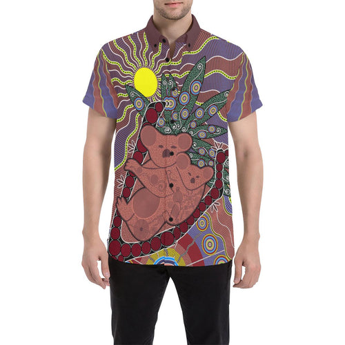 aboriginal-short-sleeve-shirt-koala-sun-dot-painting-circle-patterns