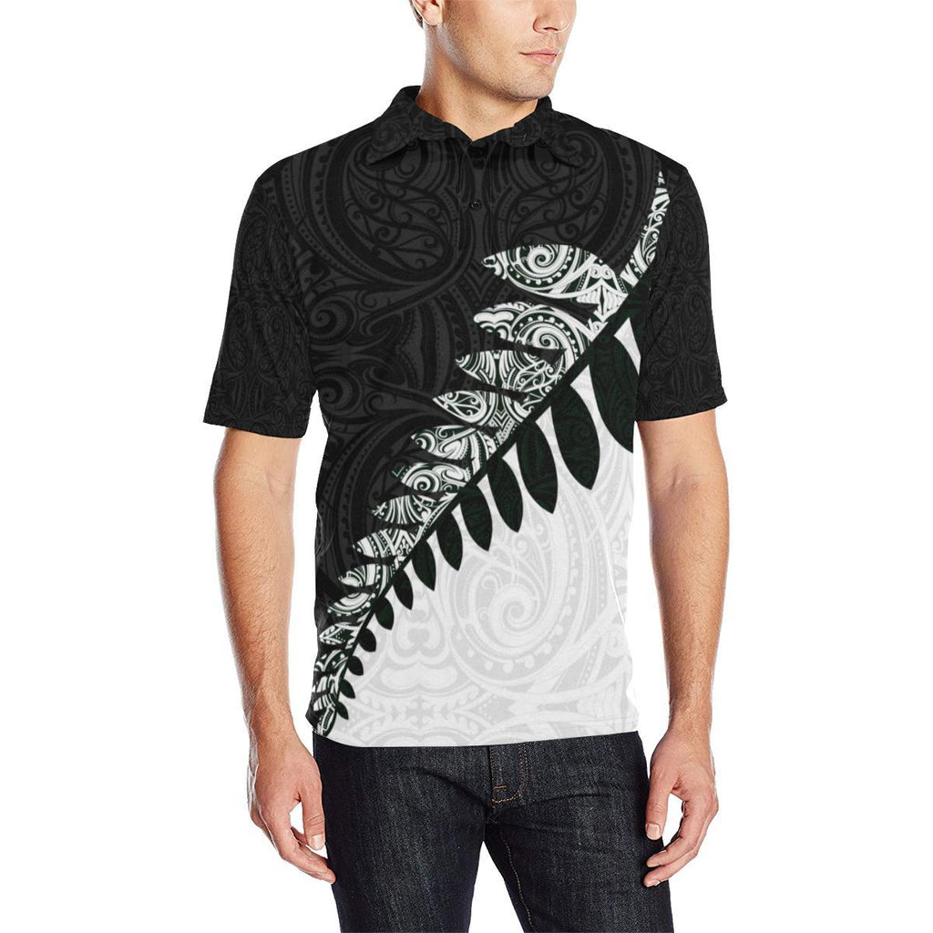 maori-fern-black-and-white-polo-t-shirts