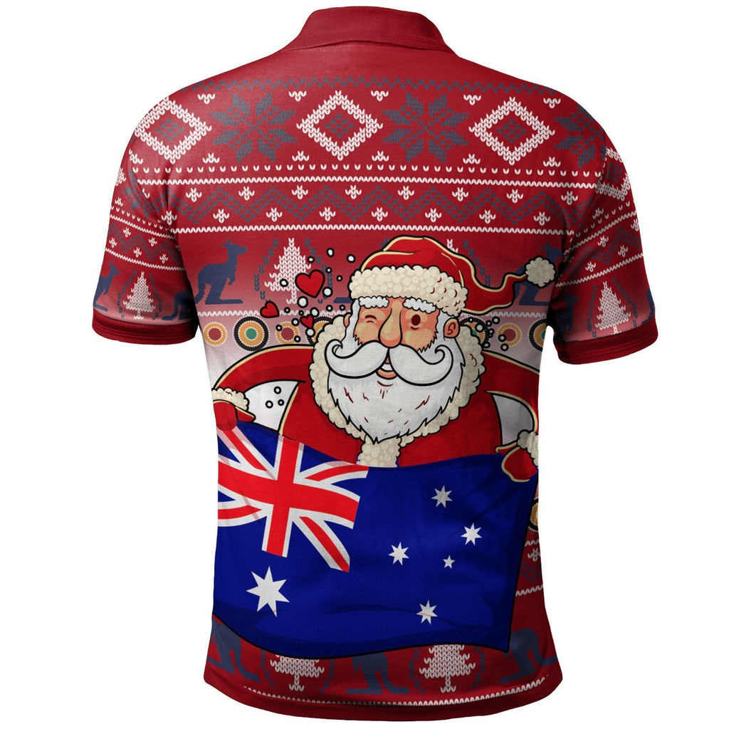 christmas-personalised-polo-shirt-australia-santa-claus-hold-the-flag-red