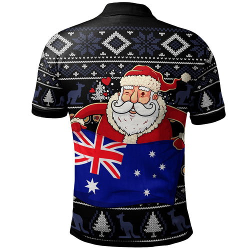 christmas-personalised-polo-shirt-australia-santa-claus-hold-the-flag-black