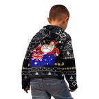 christmas-personalised-hoodie-kids-australia-santa-claus-hold-the-flag-black