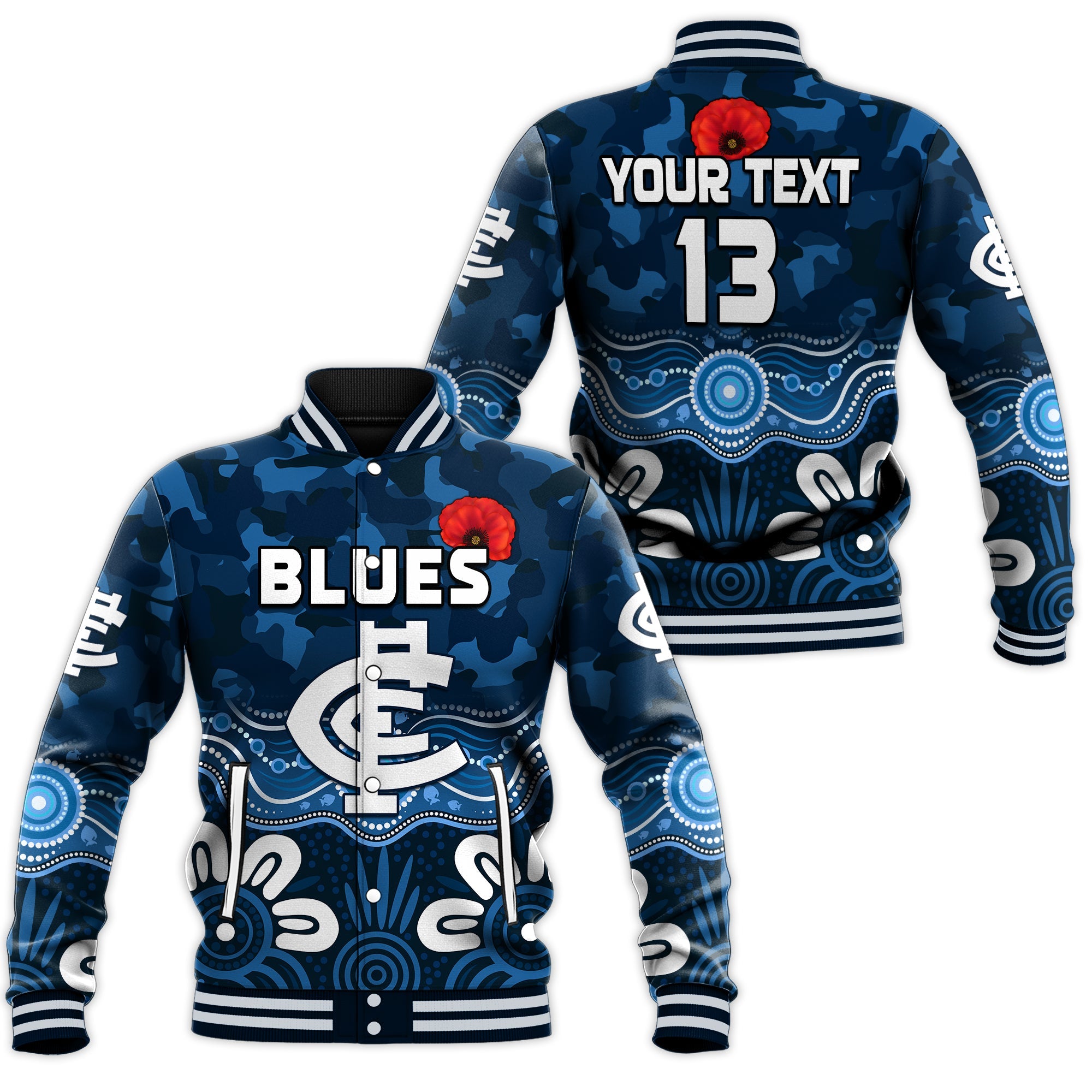 custom-text-and-number-blues-anzac-2022-baseball-jacket-carlton-football-aboriginal-poppy